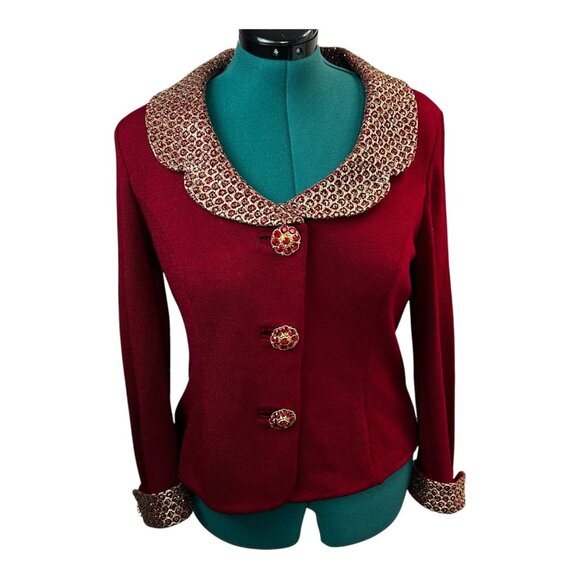 St. John Jackets & Blazers - ST. JOHN Evening By Marie Gray Women's Crimson Red Wool Blend Blazer Sz 10 USA